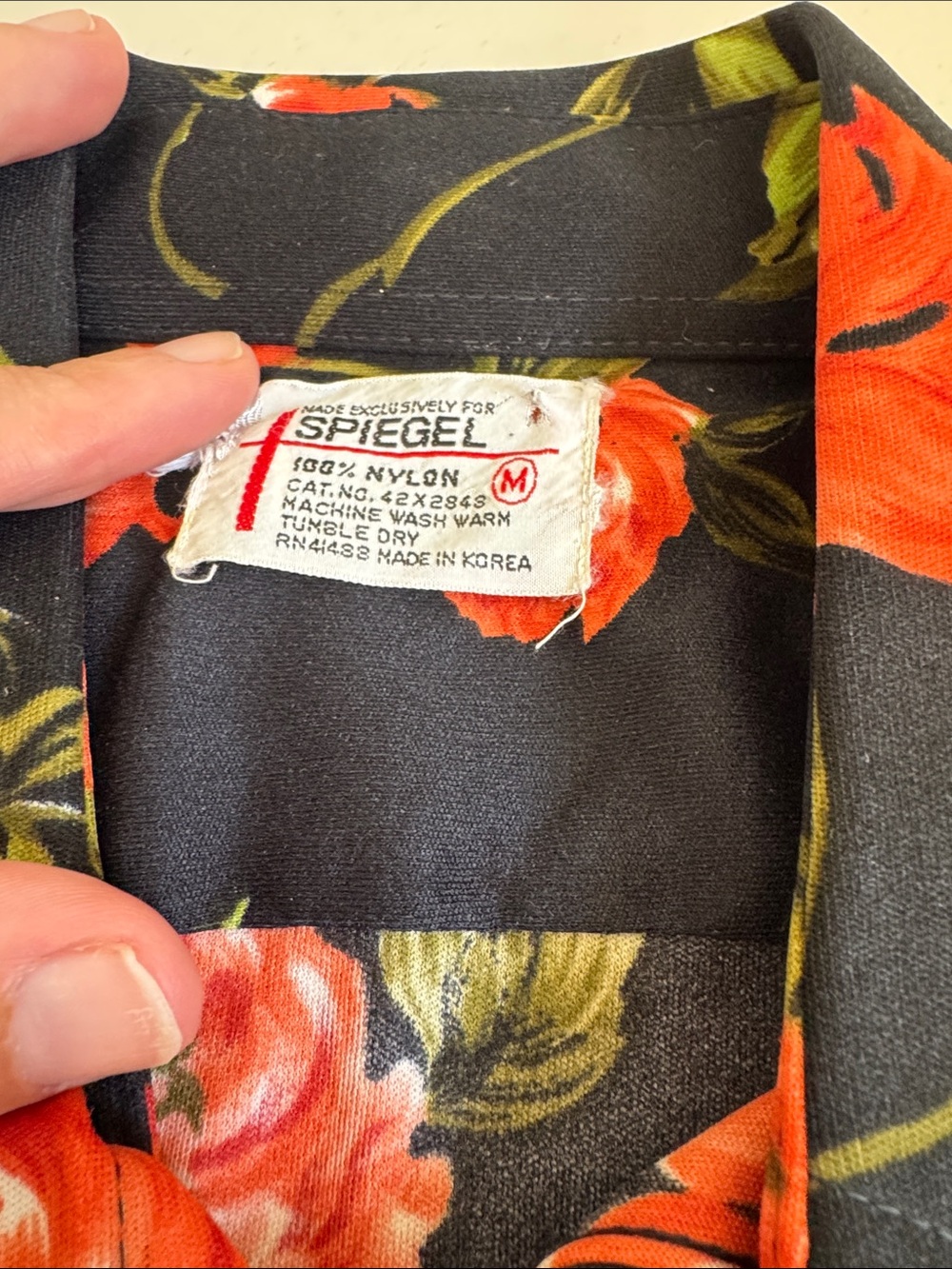 Vintage Spiegel 1970s Black Button-Down Shirt with Red Floral Print - Picture 2 of 7